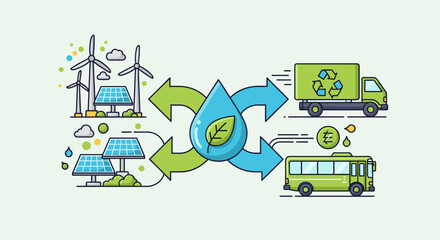 Naklejka premium Illustration of green energy sources and eco friendly transport