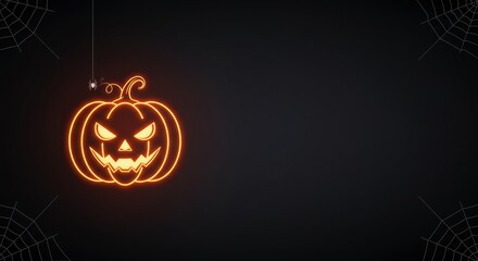 Minimalist Halloween Party Poster Background with Neon Pumpkin
