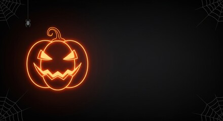 Minimalist Halloween Party Poster Background with Neon Pumpkin