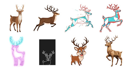Obraz premium Illustrations of deer in various styles and color schemes