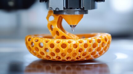 3D printer creating orange lattice sphere