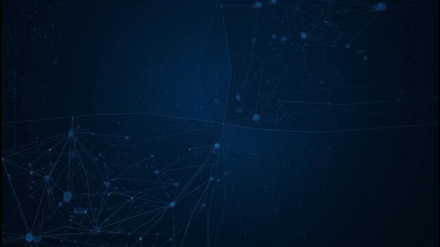 Dark Blue Network Grid with Connected Nodes and Scattered Particles Divided into Four Sections abstract