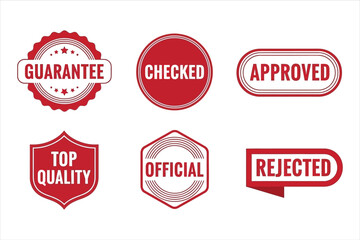 Vector art of collection of red stamps, including guarantee, checked, approved, top quality, official, and rejected stamps, perfect for business and quality assurance