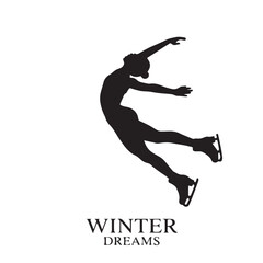 Figure Skater Silhouette in Action - Vector Illustration