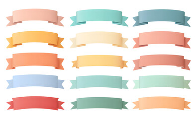 Obraz premium Set of pastel color ribbons, rectangular banner collection. Isolated on transparent background.