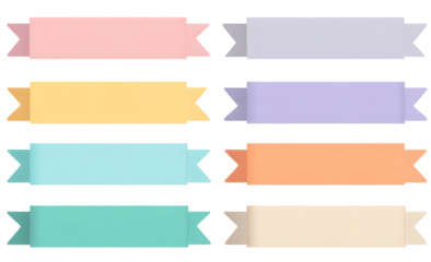 Set of pastel color ribbons, rectangular banner collection. Isolated on transparent background.

