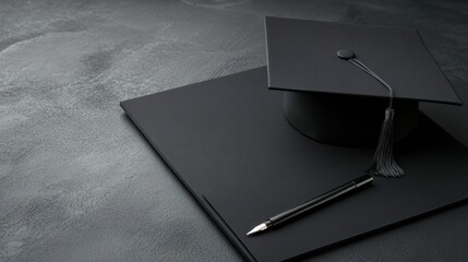 Graduation cap pen and diploma education success concept