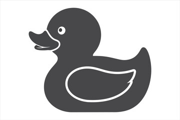 Vector art of a simple black silhouette of a rubber duck, a classic toy and symbol of childhood bath time fun and playful innocence