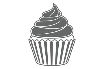 Vector art of an elegant gray cupcake illustration, perfect for sophisticated dessertthemed designs, bakery branding, or refined sweet treat graphics, showcasing simplicity and style