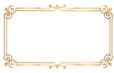 Gold flower corner border frame, elegant rectangle with floral ornament. Isolated on transparent background.

