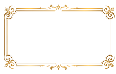 Gold flower corner border frame, elegant rectangle with floral ornament. Isolated on transparent background.

