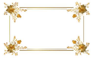 Obraz premium Gold flower corner border frame, elegant rectangle with floral ornament. Isolated on transparent background.