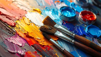 Obraz premium Colorful paint palette with brushes