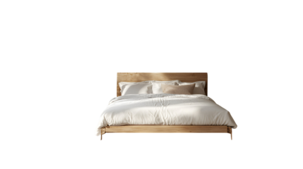Minimalist Bedroom Featuring Wooden Bedframe White Bedding and Natural Sunlight