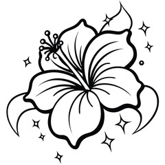 Hibiscus Flower Outline with Sparkles Black and White