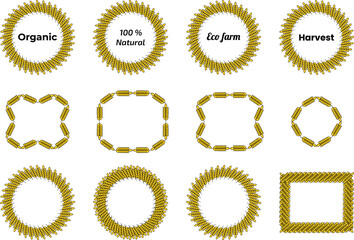 Wheat wreath and frame icons set – organic, natural, eco farm and harvest design