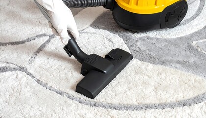 Person vacuuming a patterned carpet