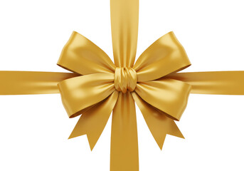 Fototapeta premium Shiny golden bow isolated on transparent background, festive ribbon decoration for gift wrapping and holiday celebrations PNG