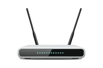 Vector art of wireless router with two antennas concept for internet, network, connection, technology, and communication