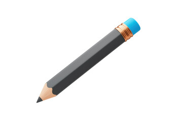 Gray pencil with blue eraser isolated on transparent PNG, writing instrument for drawing and sketching Back to school concept