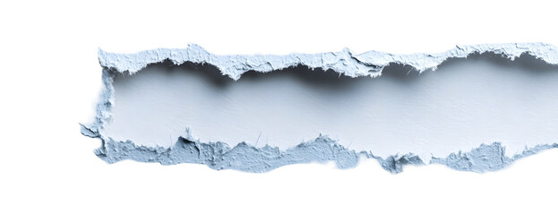 Fototapeta premium Torn white paper edge, horizontal ripped border with texture. Isolated on transparent background.