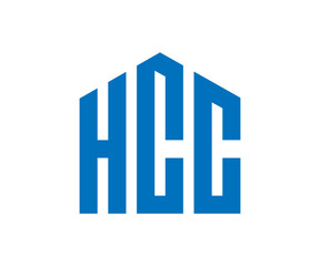 Blue hcc monogram logo with a house shape outline