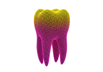 Colorful molar tooth wireframe isolated on transparent background, dental care 3D model in yellow and magenta PNG