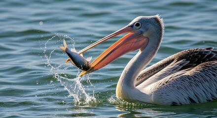Pelican catching fish.