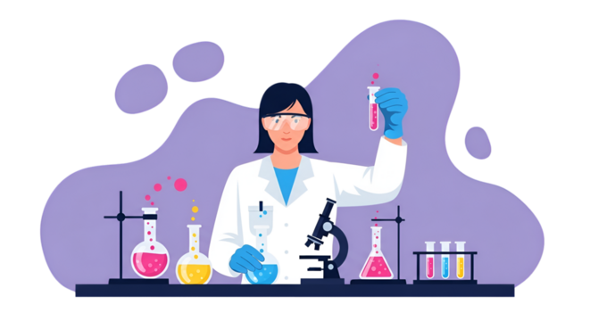 Scientist conducting experiment with colorful liquids in lab