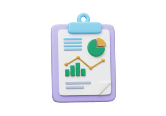 3D clipboard with business data isolated PNG, financial report and analysis for presentation and marketing
