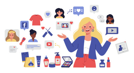 Beauty blogger or influencer sharing content about cosmetics and fashion on social media with her followers.