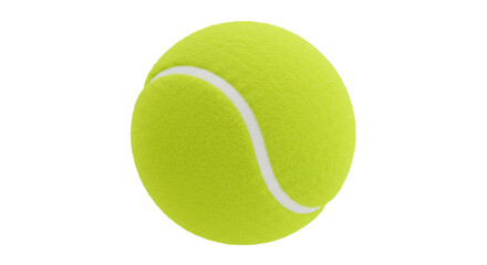 Bright yellow tennis ball isolated on transparent background, sports equipment for recreation and competitive play