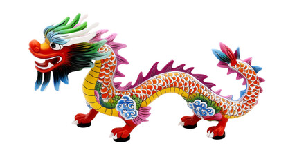Colorful Chinese Dragon Statue, Isolated on Transparent Background, Asian Art, Mythical Creature, Chinese dragon, dragon statue, asian art