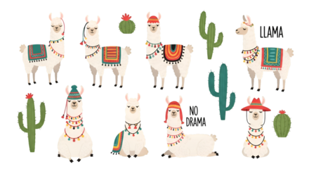 Adorable Llamas and Cacti in Festive Attire