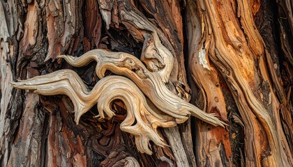 Intricate wood grain patterns on a tree trunk