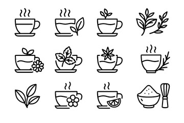 Jasmine white green herbal vector tea varieties icons mint chamomile icon oolong