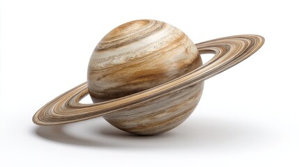 Saturn Planet Close Up Isolated on White Background Planetary Rings in Space Exploration Concept