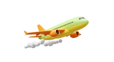 Cartoon airplane taking off isolated PNG, colorful passenger jet with vapor trails on transparent background