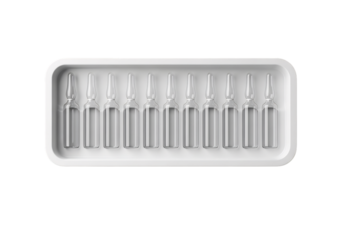 Glass ampoules in a white tray display