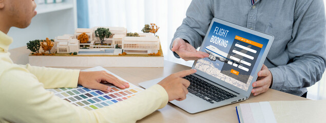 Online flight booking website provide brisk reservation system . Travel technology concept .