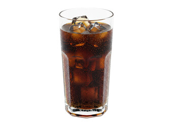 Refreshing cola drink with ice cubes in a tall glass isolated, fizzy beverage for summer refreshment
