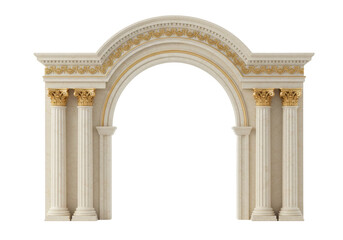 Elegant marble archway with golden accents isolated on transparent background, architectural element for design and decoration