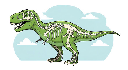 Obraz premium Anatomical illustration of a green Tyrannosaurus Rex showing its complete skeleton.
