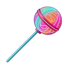 Neon Lollipop Digital Art  Rainbow Candy, Isolated on Transparent Background, Sweet Treat Illustration, Candy, Lollipop, Digital Painting