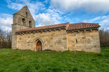 Fototapeta premium Romanesque hermitage of Santa Maria de Canduela with bell gable - Palencia, Spain