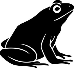 frog sitting upright, head slightly raised, side view, solid black silhouette