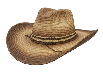 Brown woven straw cowboy hat isolated on a clean background, classic western headwear for outdoor fashion and sun protection