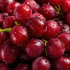 Close up of fresh red grapes with water droplets glistening on their surface studio shot healthy food concept