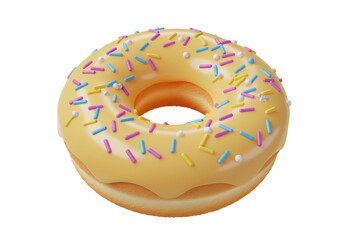 Delicious donut with yellow glaze and colorful sprinkles isolated on transparent background, sweet treat for dessert and bakery concepts