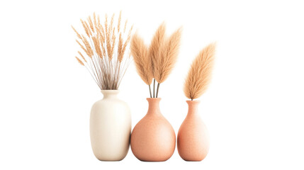 Three Dried Pampas Grass in Vases, Isolated on Transparent Background, Home Decor, Boho Style, Pampas Grass, Vase, Bohemian Decor